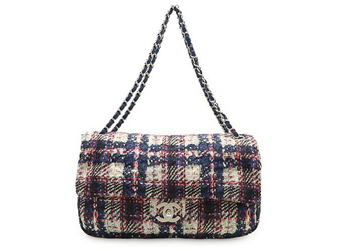 Borsa a Spalla Chanel Tweed Print Coco Mark Chain Rosa Grigio Blu navy - vista 2