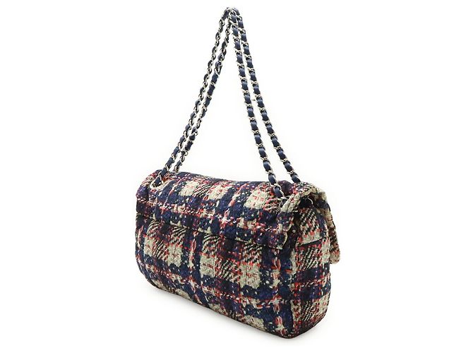 Borsa a Spalla Chanel Tweed Print Coco Mark Chain Rosa Grigio Blu navy - vista 3