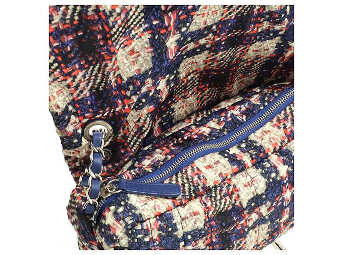 Borsa a Spalla Chanel Tweed Print Coco Mark Chain Rosa Grigio Blu navy - vista 7