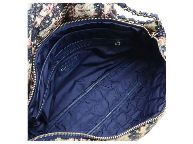 Borsa a Spalla Chanel Tweed Print Coco Mark Chain Rosa Grigio Blu navy - vista 8