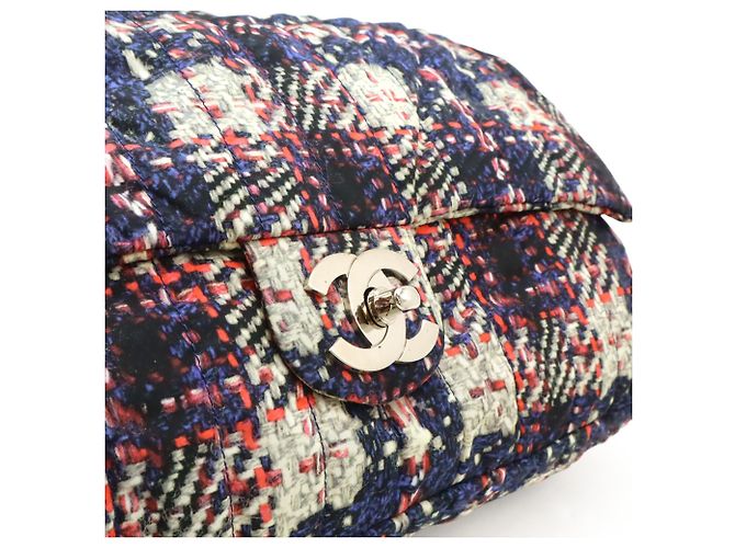 Borsa a Spalla Chanel Tweed Print Coco Mark Chain Rosa Grigio Blu navy - vista 9