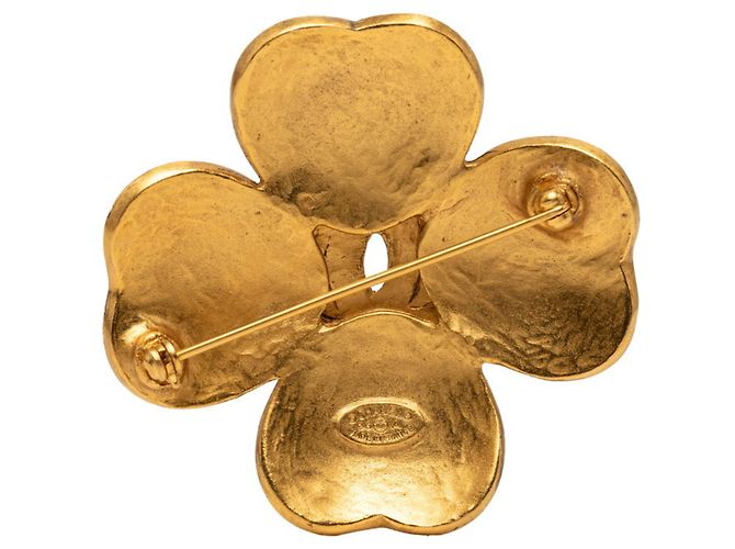 Spilla Vintage Chanel Coco Mark Motivo Trifoglio D'oro - vista 2