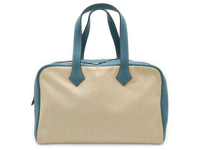 Hermès Hermes Victoria 43 Boston Bag Blau Beige - Ansicht 2