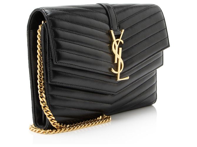 Saint Laurent Matelasse Lammfell Monogramm Sulpice Chain Wallet Schwarz - Ansicht 2