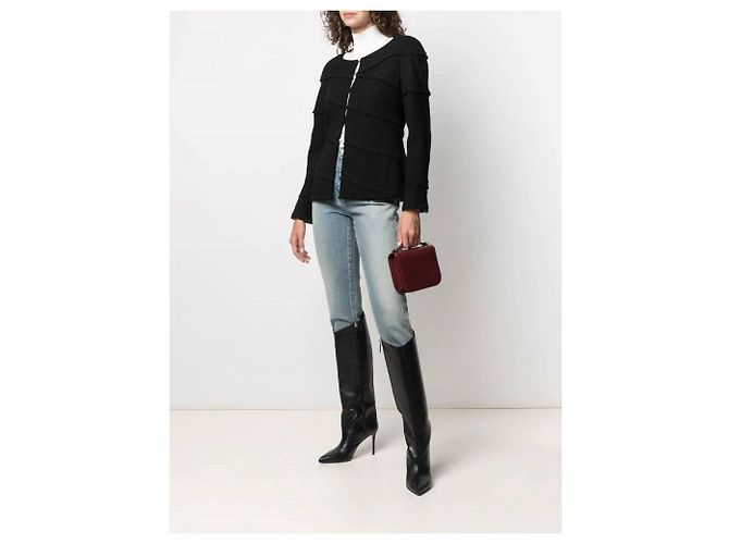 Chanel Y2K schwarze Wolljacke mit Fransen-Details - Ansicht 2