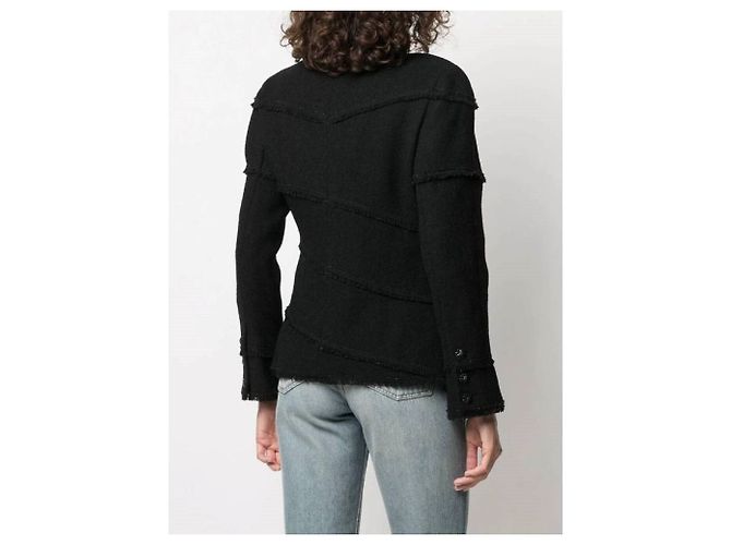 Chanel Y2K schwarze Wolljacke mit Fransen-Details - Ansicht 3