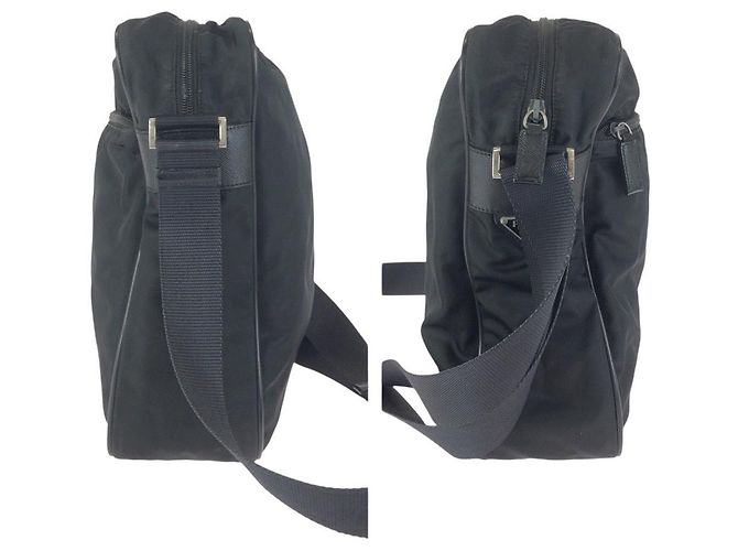 Borsa a tracolla in nylon Prada Tessuto con logo triangle Nero - vista 8