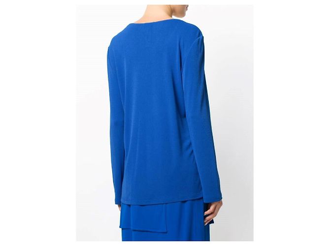 Camicetta in acetato blu a maniche lunghe e girocollo Versace 90s - vista 4