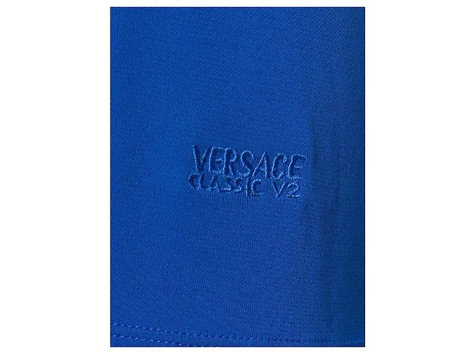 Camicetta in acetato blu a maniche lunghe e girocollo Versace 90s - vista 5