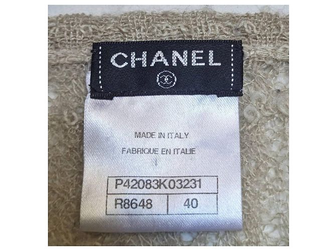 Maglione a maglia aperta in misto cashmere a righe nero e avorio Chanel anni 2010 Marrone Beige - vista 4