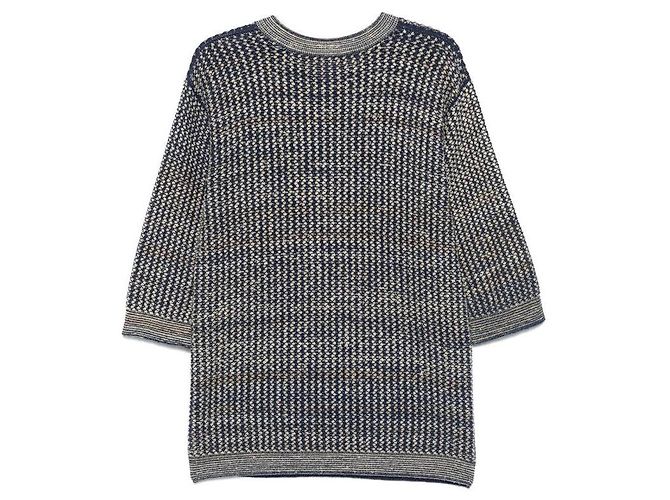 Chanel 2007 Strickpullover aus Seide in Blau & Beige mit Dreiviertelärmeln - Ansicht 2