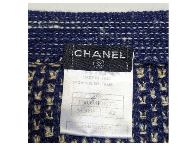 Chanel 2007 Strickpullover aus Seide in Blau & Beige mit Dreiviertelärmeln - Ansicht 3