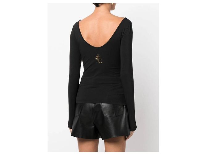 Versace Y2K schwarzer Stretch-Baumwollpullover mit Goldsequen-Verzierungen (S) - Ansicht 4