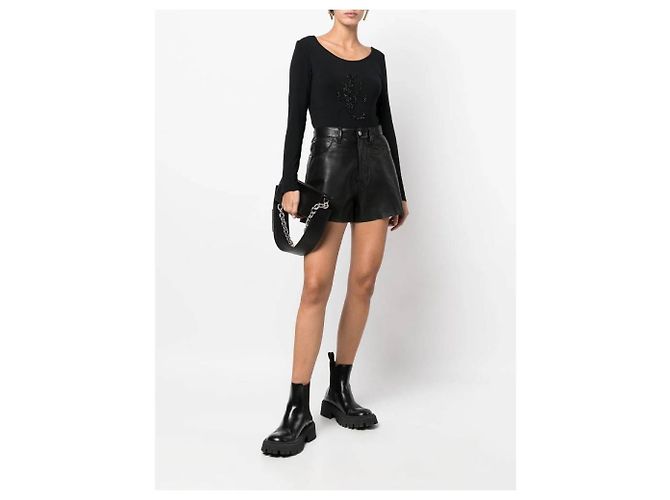 Versace Y2K schwarzer Viskose-Pullover mit besticktem Kristall-Logo - Ansicht 5