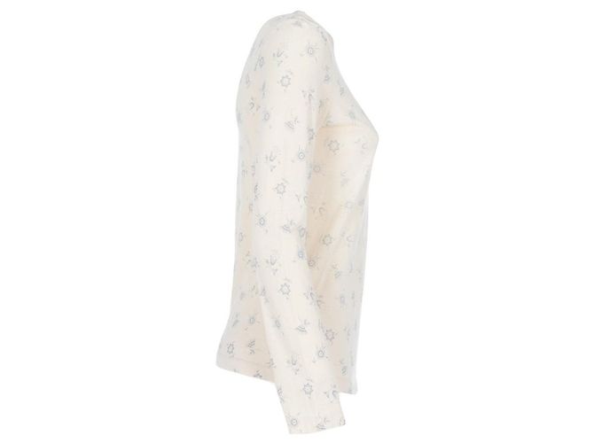 Marni Y2K weißer Baumwollpullover mit blauem Blumendruck - Ansicht 2