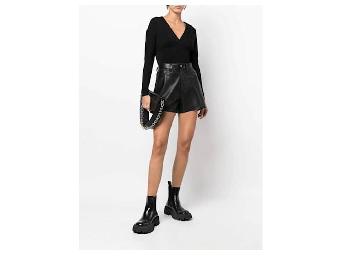 Versace Y2K schwarzer V-Ausschnitt-Pullover aus Viskose mit elastischem Oberteil - Ansicht 2