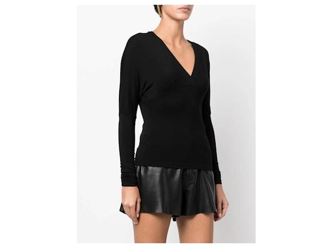 Versace Y2K schwarzer V-Ausschnitt-Pullover aus Viskose mit elastischem Oberteil - Ansicht 4