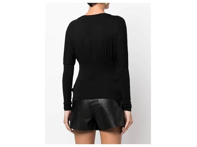 Versace Y2K schwarzer V-Ausschnitt-Pullover aus Viskose mit elastischem Oberteil - Ansicht 5