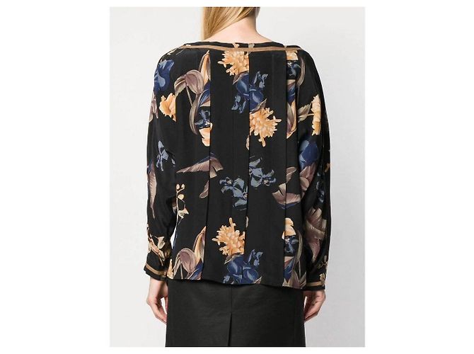 Camicetta Versace 80s in seta nera con stampa floreale e maniche a pipistrello Nero - vista 3