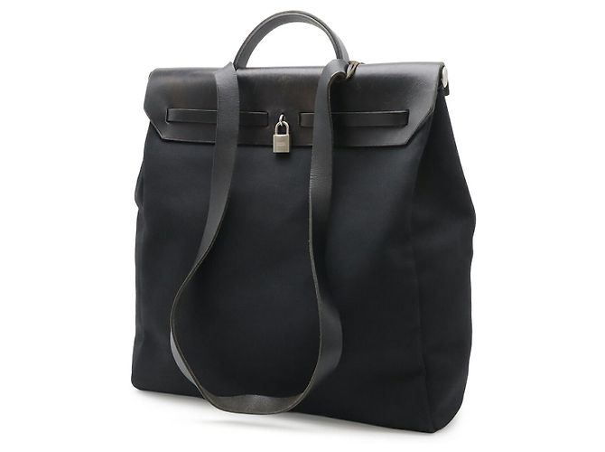 Hermès Borsa a mano Hermes Aile Bag MM Canvas Leather Nero - vista 2