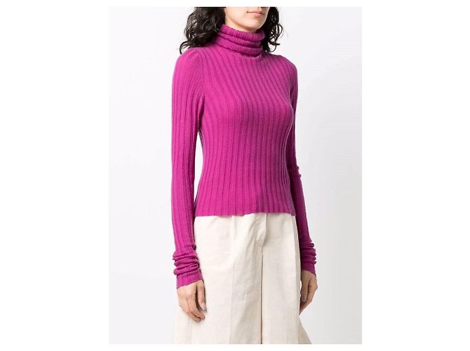 Chanel Y2K Cashmere Rollkragenpullover mit Rippenstruktur in Cyclamen Pink - Ansicht 4