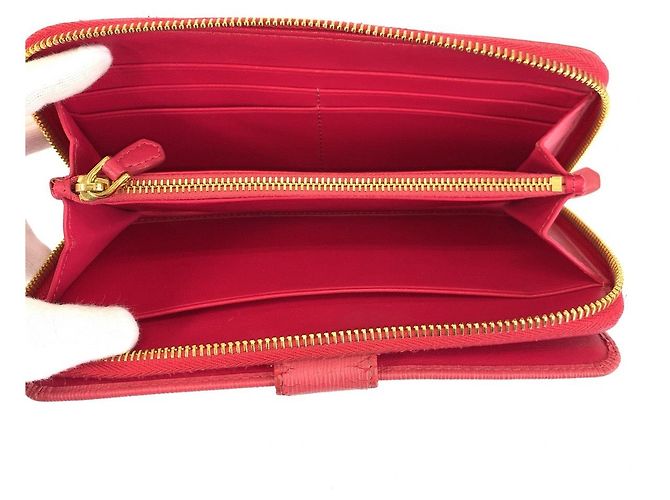 Langer Prada Saffiano Ledergeldbörse Pink - Ansicht 4