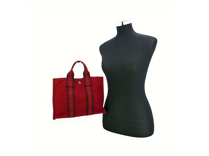 Hermès Hermes Vintage Stoff Tragetasche Rot - Ansicht 2
