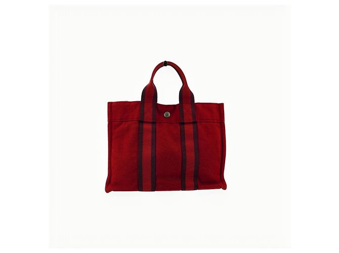 Hermès Hermes Vintage Stoff Tragetasche Rot - Ansicht 3