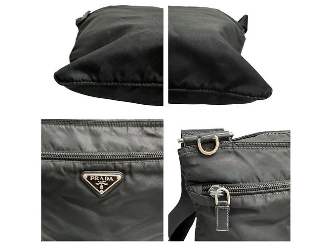Borsa a Spalla Prada Nylon Tessuto Triangle Logo Nero - vista 5