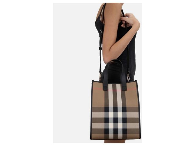 Borsa Tote Burberry House Check Medium Maidstone Marrone - vista 2