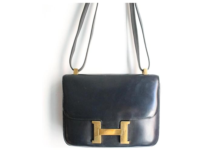 Hermès Constance borsa blu pelle box Nero - vista 2