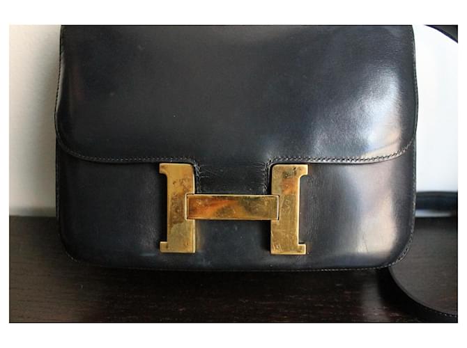 Hermès Constance borsa blu pelle box Nero - vista 4