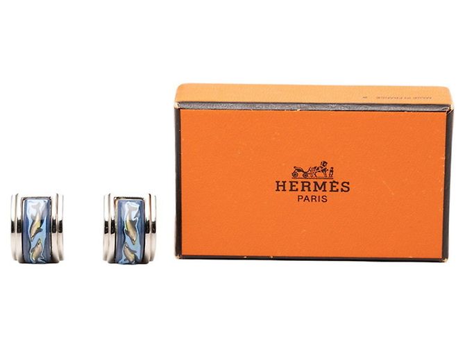 Hermès Hermes Emaille-Cloisonné-Delfinmuster Clip-Ohrringe Mehrfarben Golden - Ansicht 4