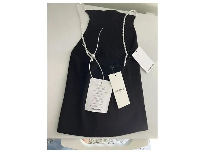Autre Marque Musier schwarzes geripptes Strick-Top mit Perlenriemen - Ansicht 10