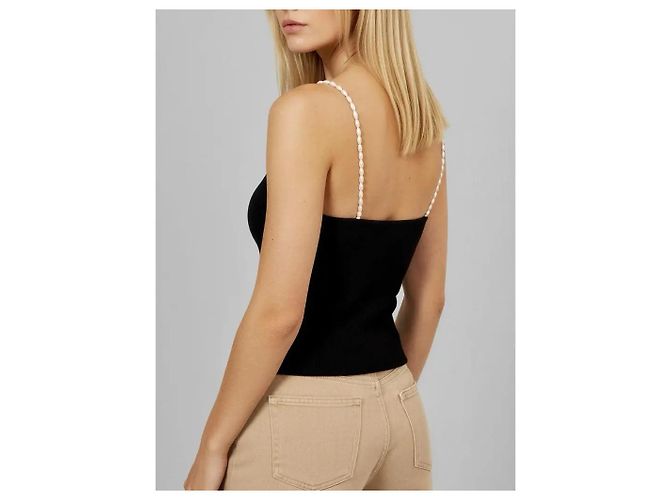 Autre Marque Musier schwarzes geripptes Strick-Top mit Perlenriemen - Ansicht 3