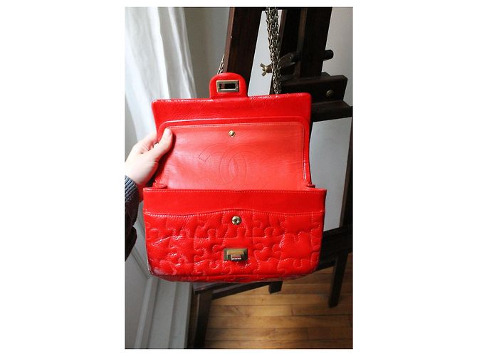 Chanel borsa 2.55 Puzzle pelle vernice rossa Rosso - vista 14