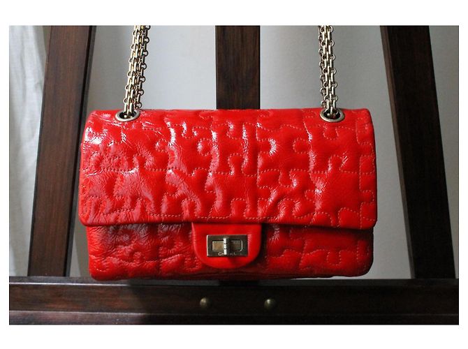 Chanel borsa 2.55 Puzzle pelle vernice rossa Rosso - vista 2