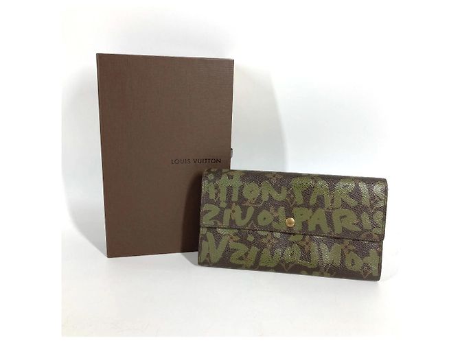 Portefeuille long Louis Vuitton Monogram Graffiti Marron Kaki - vue 12