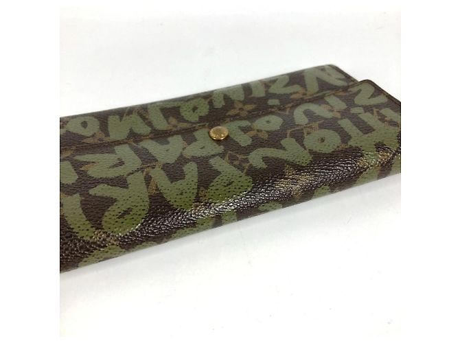 Portefeuille long Louis Vuitton Monogram Graffiti Marron Kaki - vue 4