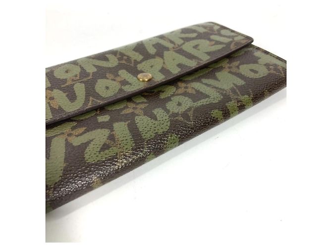Portefeuille long Louis Vuitton Monogram Graffiti Marron Kaki - vue 6