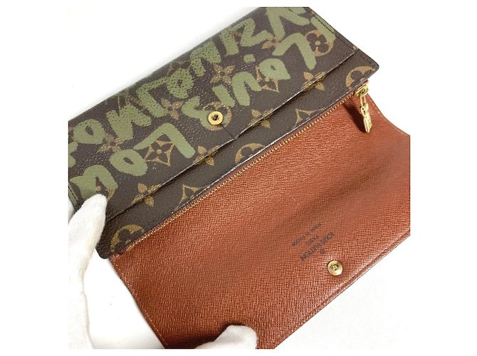 Portefeuille long Louis Vuitton Monogram Graffiti Marron Kaki - vue 7