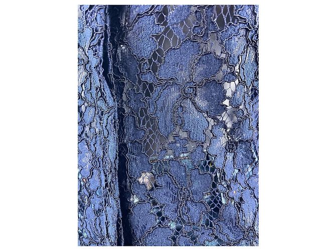 Sandro Paris Top de encaje floral azul marino con cuello blanco contrastado - vista 4