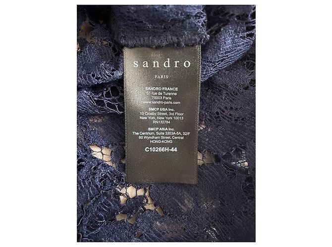 Sandro Paris Top de encaje floral azul marino con cuello blanco contrastado - vista 8