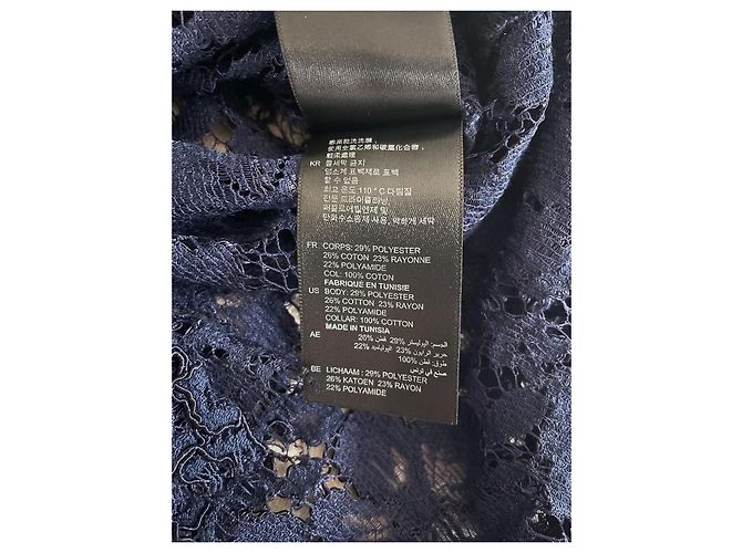 Sandro Paris Top de encaje floral azul marino con cuello blanco contrastado - vista 9