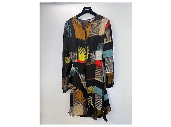 Preen by Thornton Bregazzi Vestido de seda estampado patchwork Castaño Negro Roja Azul Multicolor Verde Amarillo - vista 2
