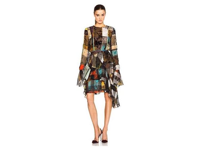 Preen by Thornton Bregazzi Vestido de seda estampado patchwork Castaño Negro Roja Azul Multicolor Verde Amarillo - vista 5