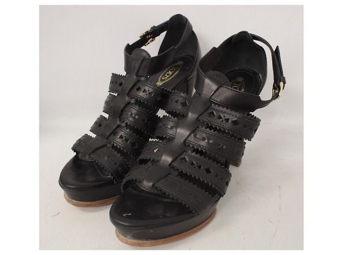Tod's Sandalias de Plataforma en Cuir Negro - vista 4