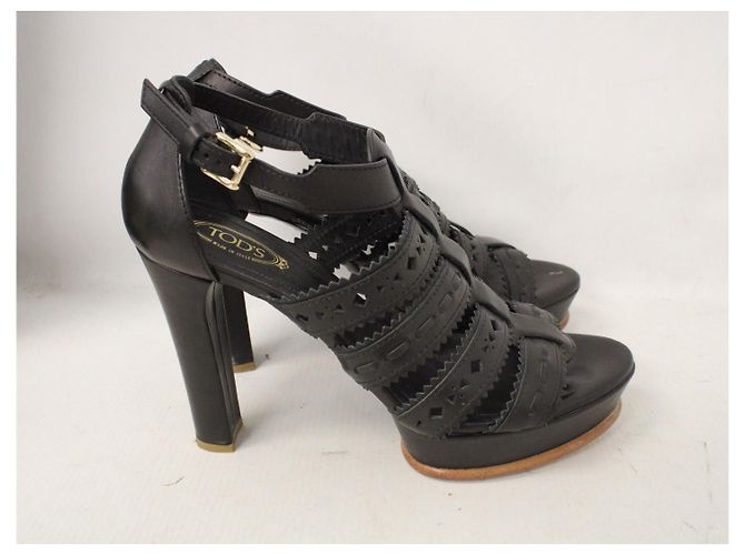 Tod's Sandalias de Plataforma en Cuir Negro - vista 5
