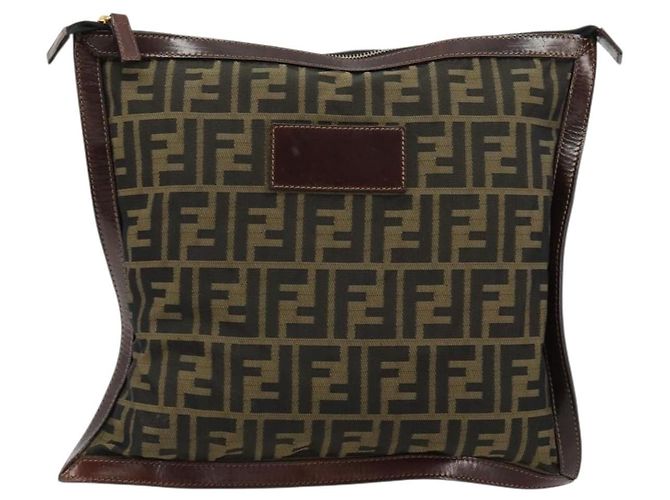 Pochette FENDI Zucca Canvas Nero Oro Auth 183171 D'oro - vista 2