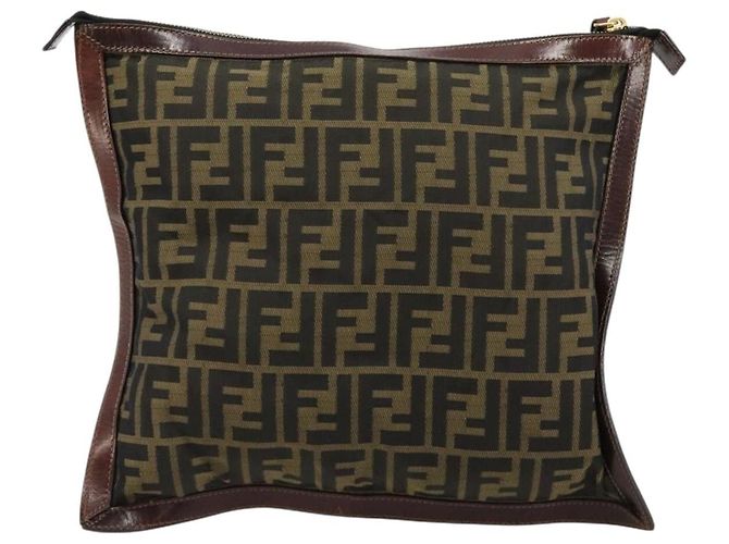 Pochette FENDI Zucca Canvas Nero Oro Auth 183171 D'oro - vista 3